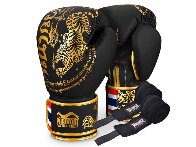Боксерські рукавиці Phantom Muay Thai Black Gold 16 унцій (Бинти 4м. в подарунок) - Фото 1