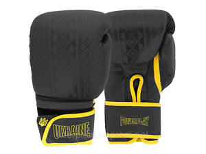Боксерские перчатки PowerPlay 3021 Ukraine Черно-желтые 16 унций, Оригинал!