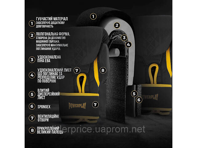 Боксерські рукавиці PowerPlay 3021 Ukraine Чорно жовті 10 унцій, Оригінал! - Фото 5