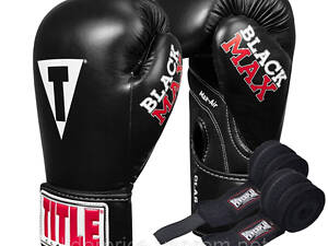 Боксерські рукавиці TITLE Classic Black Max Black 14 oz (бинти 4м. в комплекті), Оригінал!