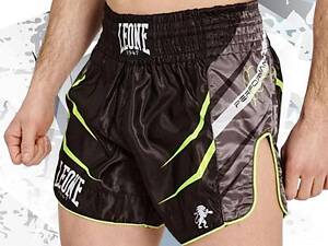 Боксерські шорти для тайського боксу Muay Thai професійні для тренувань і боїв Leone Performance Fluo Black Розмір M