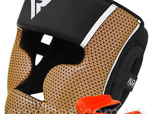 Боксерський шолом RDX AURA PLUS T-17 Black Golden M (капа у комплекті)