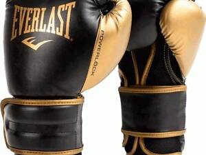 Боксерские перчатки EVERLAST POWERLOCK 2R TRAINING GLOVE Чорний, Золотий 16 унцій (P00002665 16)