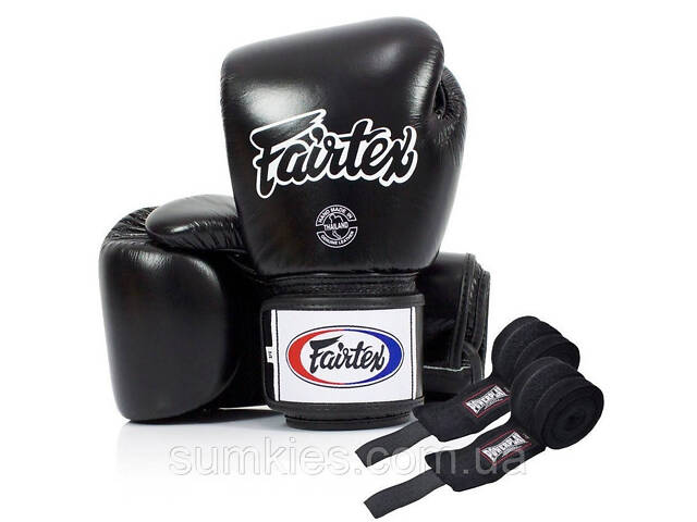 Боксерські рукавиці Fairtex BGV1 Black 18 унцій (бинти в комплекті) - Фото 1