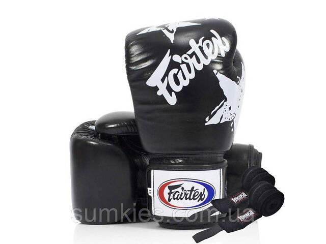 Боксерські рукавиці Fairtex BGV1 Nation Print Black 14 унцій (бинти в комплекті) - Фото 1
