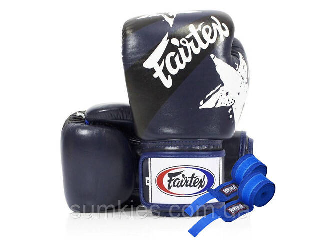 Боксерські рукавиці Fairtex BGV1 Nation Print Blue 12 унцій (бинти в комплекті) - Фото 1