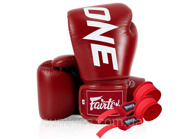 Боксерські рукавиці Fairtex BGV1-ONE (натуральна шкіра) Red 12 унцій (бинти в комплекті) - Фото 1