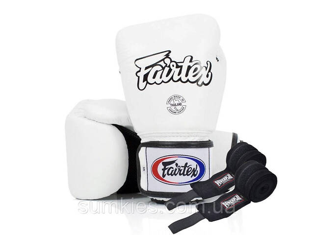 Боксерські рукавиці Fairtex BGV1 White 14 унцій (бинти в комплекті) - Фото 1
