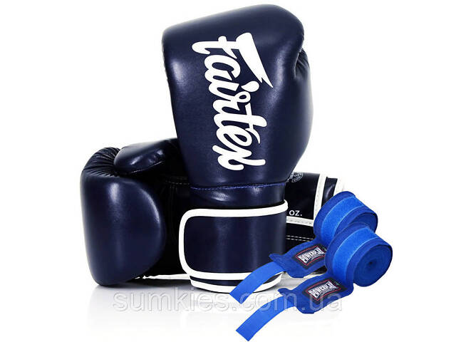 Боксерські рукавиці Fairtex BGV14 Blue 14 унцій (бинти в комплекті) - Фото 1