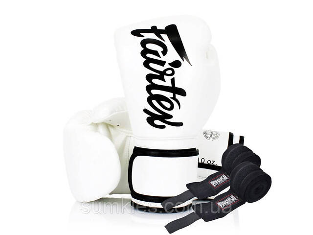 Боксерські рукавиці Fairtex BGV14 White 16 унцій (бинти в комплекті) - Фото 1