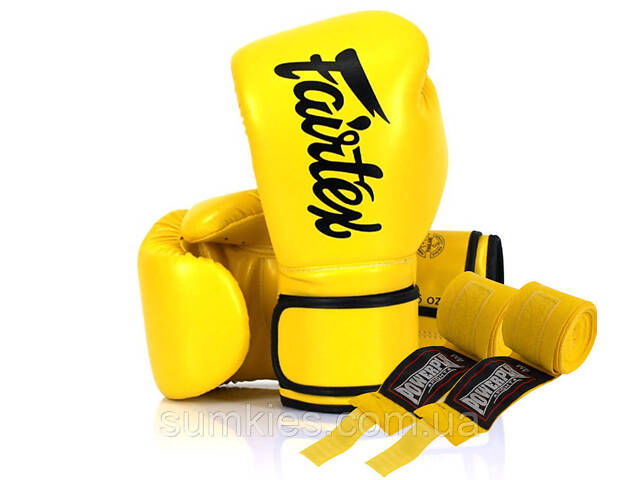 Боксерські рукавиці Fairtex BGV14 Yellow 14 унцій (бинти в комплекті) - Фото 1