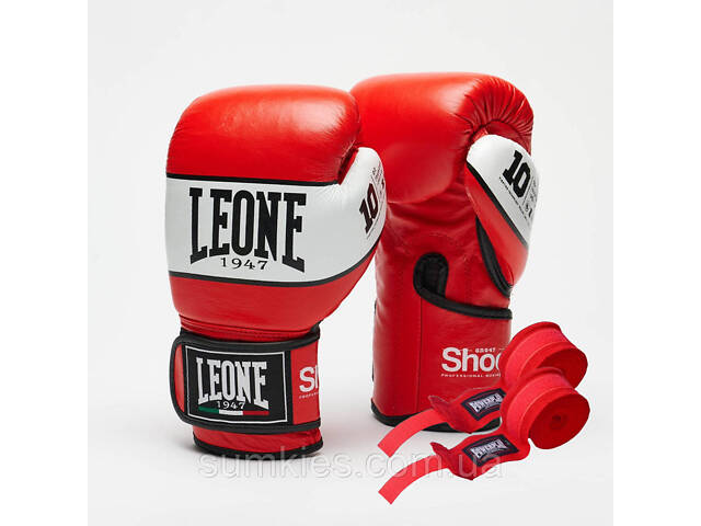 Боксерські рукавиці Leone GN047 SHOCK Red 12 унцій (бинти 4 м. в комплекті) - Фото 1