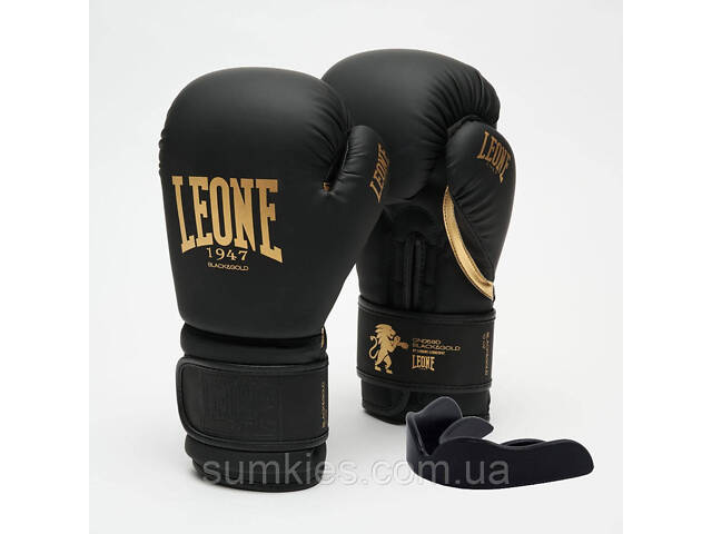 Боксерські рукавиці Leone GN059D Black/Gold 10 унцій (капу в комплекті) - Фото 1