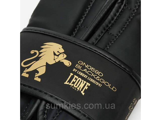Боксерські рукавиці Leone GN059D Black/Gold 10 унцій (капу в комплекті) - Фото 9