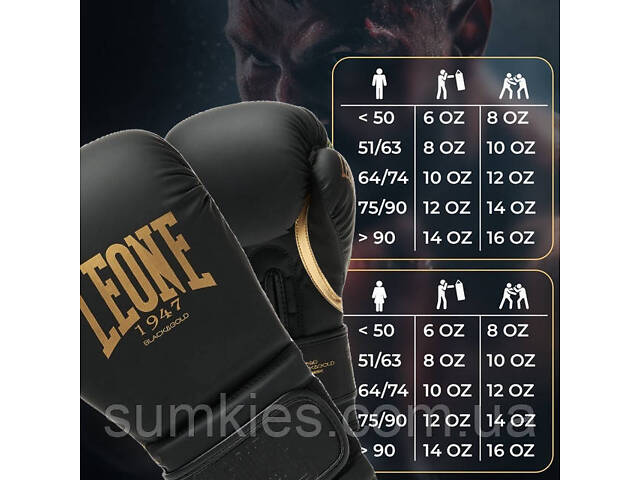 Боксерські рукавиці Leone GN059D Black/Gold 10 унцій (капу в комплекті) - Фото 10