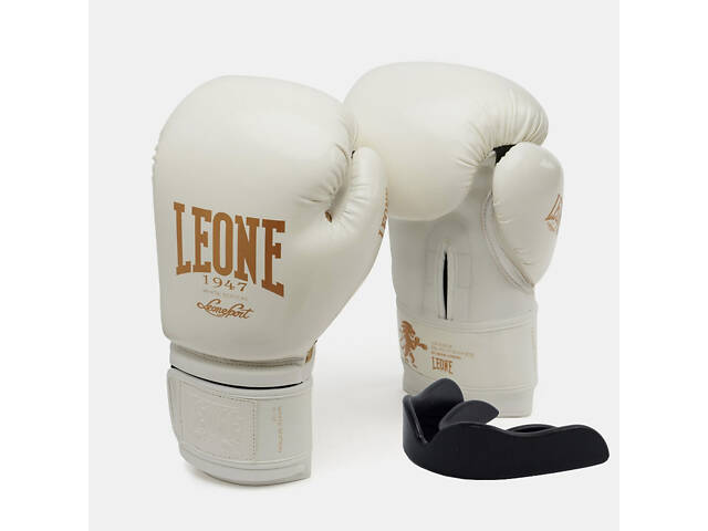 Боксерські рукавиці Leone GN059W White/Gold 10 унцій (капу в комплекті) - Фото 1