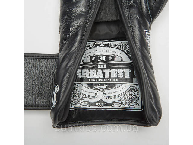 Боксерські рукавиці Leone GN111 THE GREATEST Black 10 унцій (бинти 4 м. в комплекті) - Фото 7