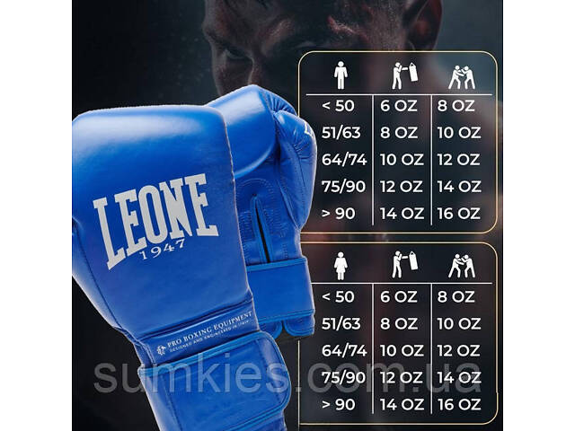 Боксерські рукавиці Leone GN111 THE GREATEST Blue 10 унцій (бинти 4 м. в комплекті) - Фото 10