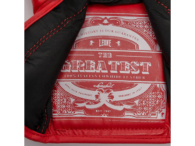Боксерські рукавиці Leone GN111 THE GREATEST Red 10 унцій (бинти 4 м. в комплекті) - Фото 9