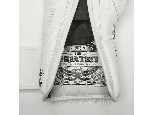 Боксерські рукавиці Leone GN111 THE GREATEST White 16 унцій (бинти 4 м. в комплекті) - Фото 9