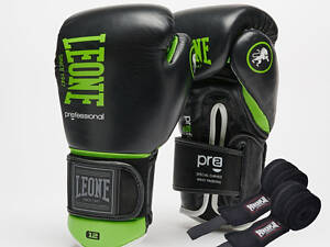 Боксерські рукавиці Leone GN115 PROFESSIONAL 2 Black 16 унцій (бинти 4 м. в комплекті)