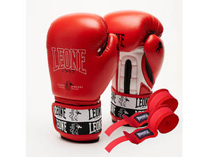 Боксерские перчатки Leone GN208 ICONIC Red 12 унций (бинты 4 м. в комплекте)