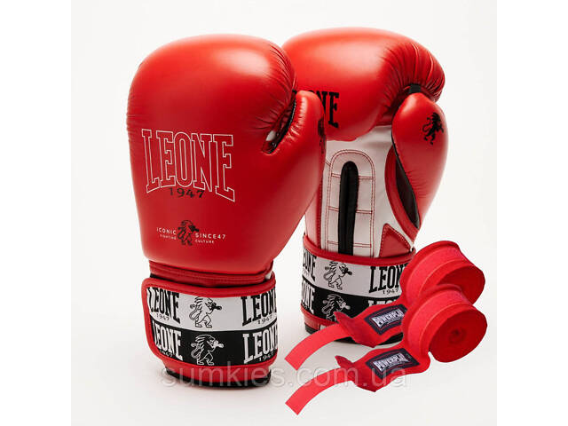 Боксерські рукавиці Leone GN208 ICONIC Red 14 унцій (бинти 4 м. в комплекті) - Фото 1
