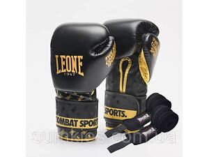 Боксерські рукавиці Leone GN220 DNA Black 10 унцій (бинти 4 м. в комплекті)