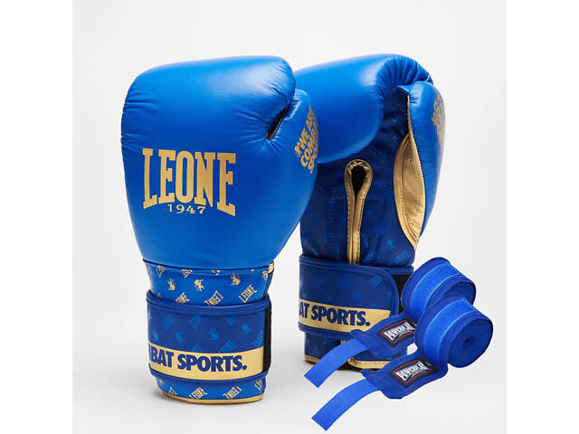 Боксерські рукавиці Leone GN220 DNA Blue 16 унцій (бинти 4 м. в комплекті) - Фото 1