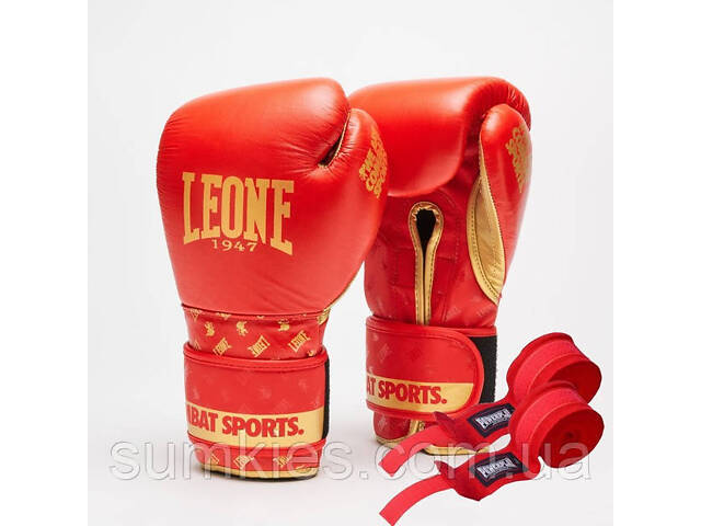 Боксерські рукавиці Leone GN220 DNA Red 10 унцій (бинти 4 м. в комплекті) - Фото 1