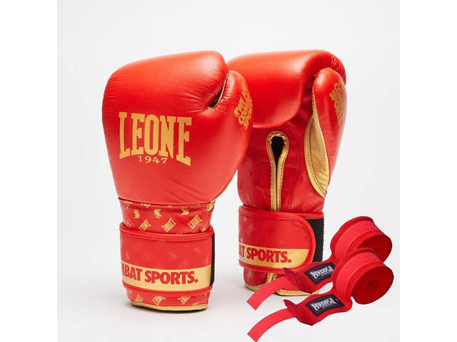 Боксерські рукавиці Leone GN220 DNA Red 16 унцій (бинти 4 м. в комплекті) - Фото 1