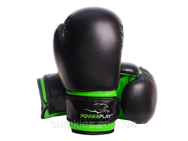Боксерські рукавиці PowerPlay 3004 JR Classic Чорно-Зелені 6 унцій - Фото 1
