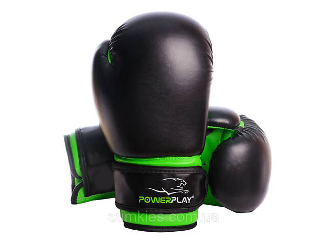 Боксерські рукавиці PowerPlay 3004 JR Classic Чорно-Зелені 6 унцій - Фото 2