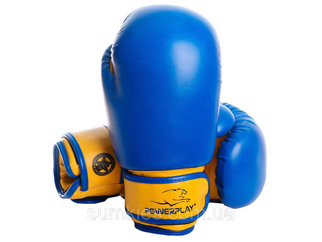 Боксерські рукавиці PowerPlay 3004 JR Classic Синьо-Жовті 6 унцій - Фото 1