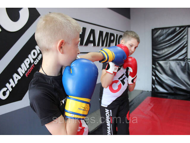 Боксерські рукавиці PowerPlay 3004 JR Classic Синьо-Жовті 6 унцій - Фото 7