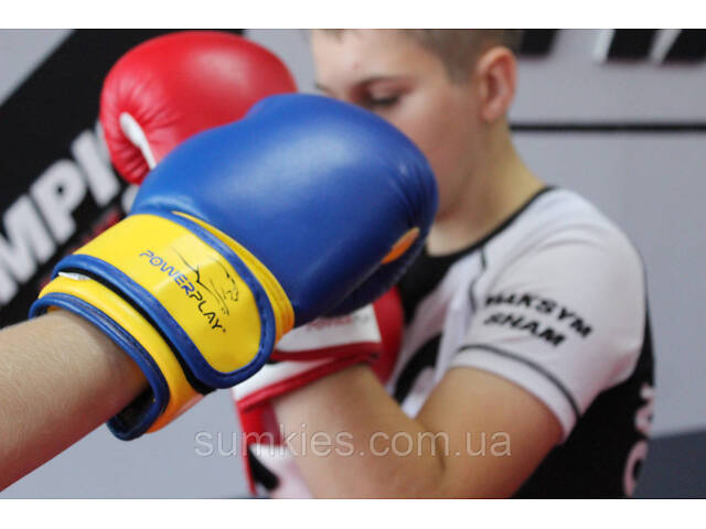 Боксерські рукавиці PowerPlay 3004 JR Classic Синьо-Жовті 6 унцій - Фото 8