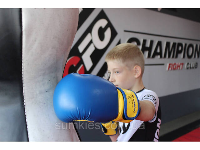 Боксерські рукавиці PowerPlay 3004 JR Classic Синьо-Жовті 6 унцій - Фото 9