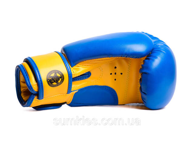 Боксерські рукавиці PowerPlay 3004 JR Classic Синьо-Жовті 8 унцій - Фото 4