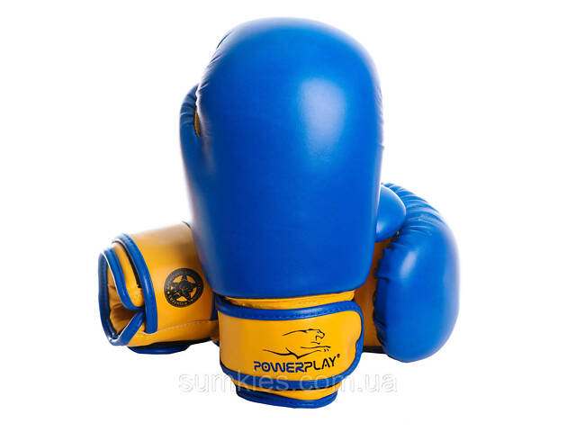 Боксерські рукавиці PowerPlay 3004 JR Classic Синьо-Жовті 8 унцій - Фото 5
