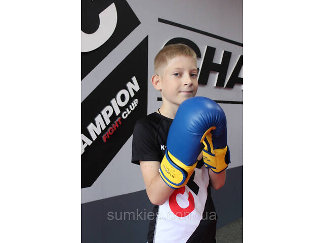 Боксерські рукавиці PowerPlay 3004 JR Classic Синьо-Жовті 8 унцій - Фото 6