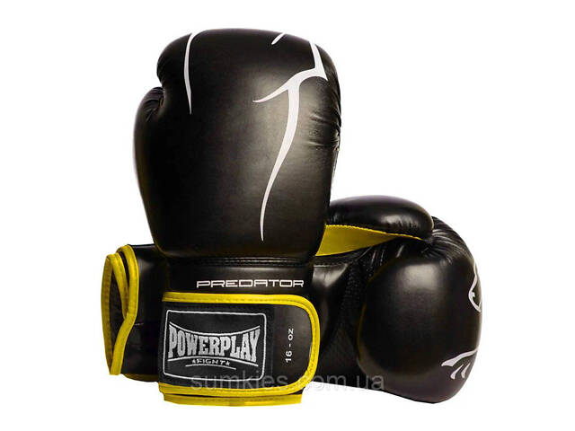 Боксерські рукавиці PowerPlay 3018 Jaguar Чорно-Жовті 16 унцій - Фото 7