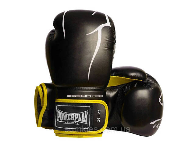 Боксерські рукавиці PowerPlay 3018 Jaguar Чорно-Жовті 14 унцій - Фото 7