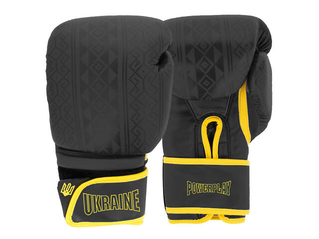 Боксерські рукавиці PowerPlay 3021 Ukraine Чорно жовті 12 унцій - Фото 1