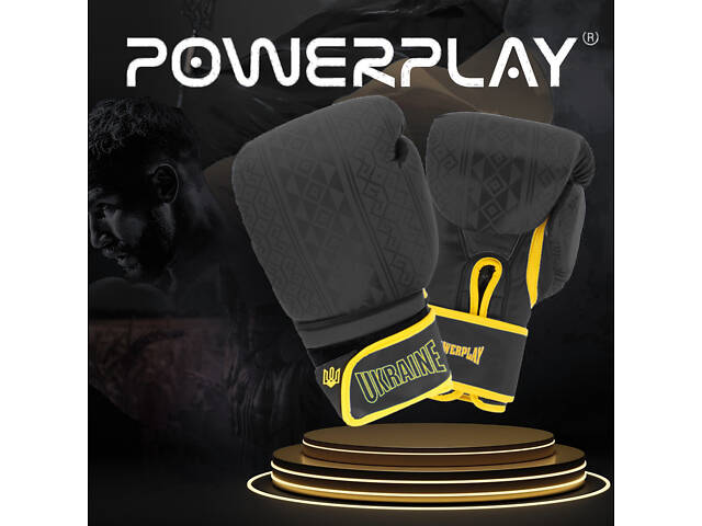 Боксерські рукавиці PowerPlay 3021 Ukraine Чорно жовті 12 унцій - Фото 2