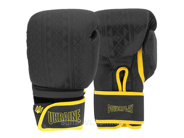Боксерські рукавиці PowerPlay 3021 Ukraine Чорно жовті 14 унцій - Фото 1