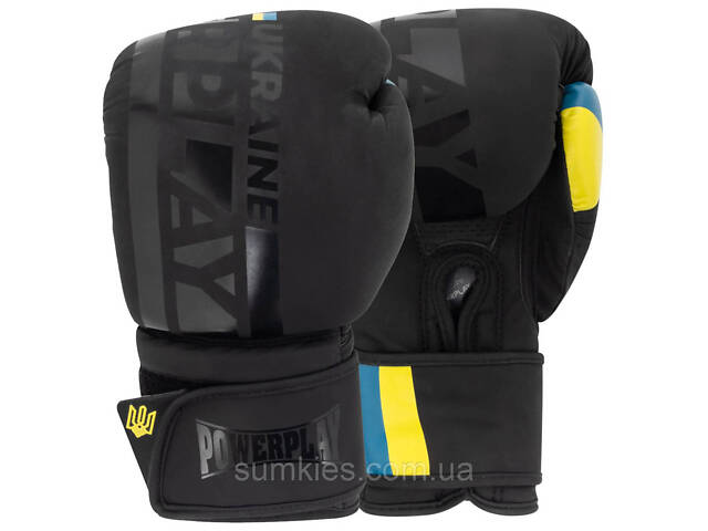 Боксерські рукавиці PowerPlay 3021 Ukraine Чорні 12 унцій - Фото 1