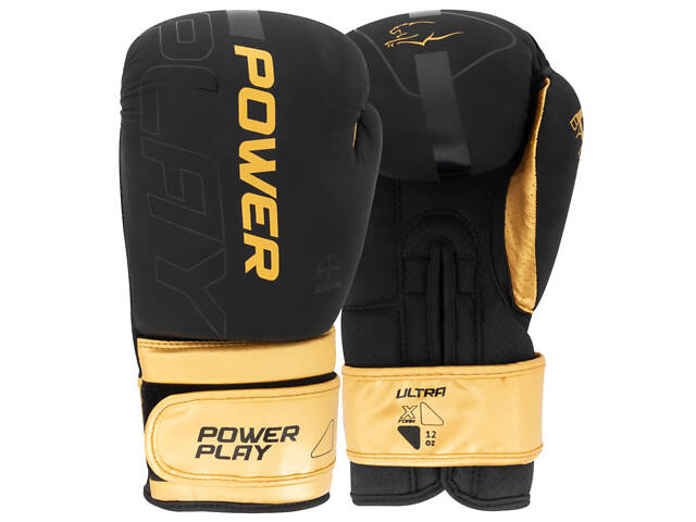 Боксерські рукавиці PowerPlay 3024 Ultra Mat Чорно-Золоті 8 унцій - Фото 1