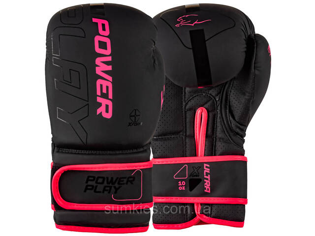 Боксерські рукавиці PowerPlay 3024 Ultra Mat Чорно-Рожеві 10 унцій - Фото 1