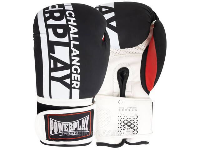 Боксерські рукавиці PowerPlay 3086 Matt Challenger Чорно-Білі 12 унцій - Фото 1