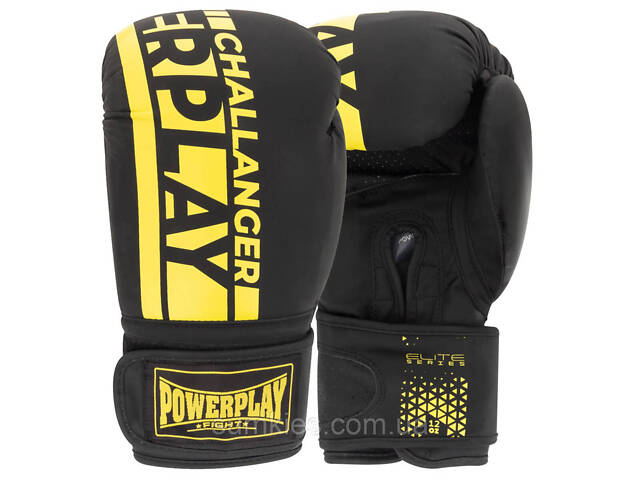 Боксерські рукавиці PowerPlay 3086 Matt Challenger Чорно-Жовті 14 унцій - Фото 1
